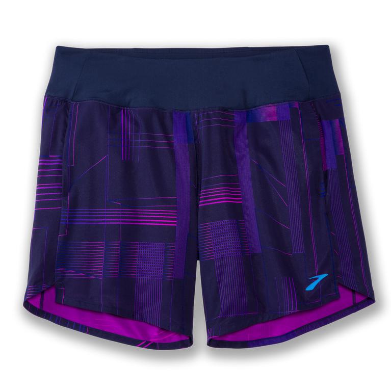 Brooks Chaser 7" Womens Running Shorts - Matrix Navy Print/Purple - Indonesia (ZYIN-54230)